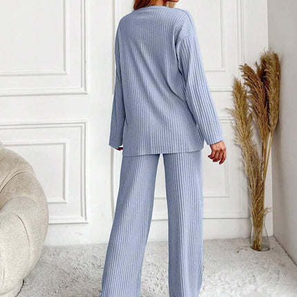 RueChic Women's Letter Printed Drop Shoulder Long Sleeve Top And Pants Pajama Set