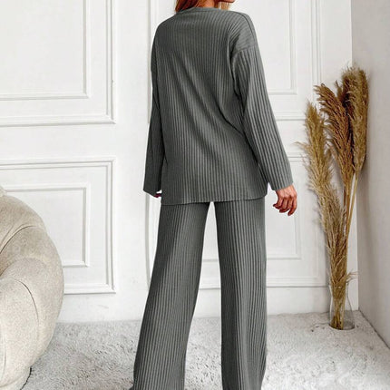 RueChic Women's Letter Printed Drop Shoulder Long Sleeve Top And Pants Pajama Set