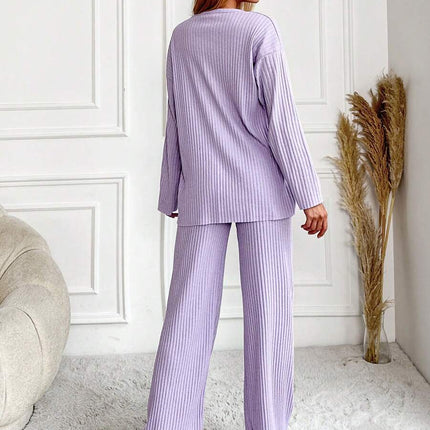 RueChic Women's Letter Printed Drop Shoulder Long Sleeve Top And Pants Pajama Set