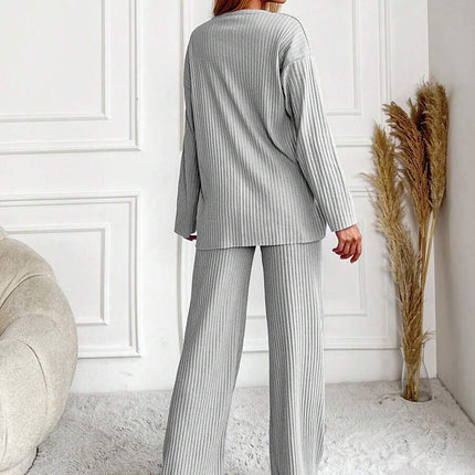 RueChic Women's Letter Printed Drop Shoulder Long Sleeve Top And Pants Pajama Set