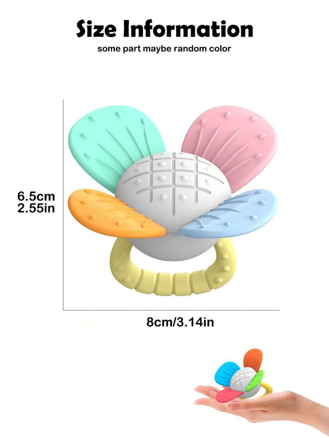1pc Rainbow Flower Rattle Bell Baby Toy, Adorable Realistic Flower Rattle Teether, Soothes Gums For Chewing, Exercises Baby Hand Skills, Birthday & Holiday Gift For Babies (Partial Colors Random)