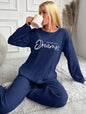 RueChic Women's Letter Printed Drop Shoulder Long Sleeve Top And Pants Pajama Set