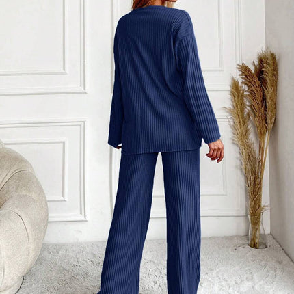 RueChic Women's Letter Printed Drop Shoulder Long Sleeve Top And Pants Pajama Set