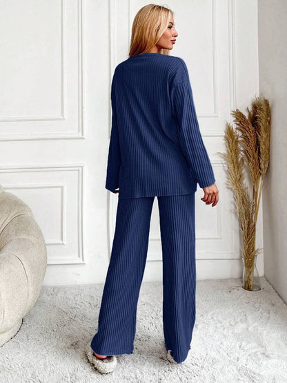 RueChic Women's Letter Printed Drop Shoulder Long Sleeve Top And Pants Pajama Set