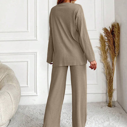 RueChic Women's Letter Printed Drop Shoulder Long Sleeve Top And Pants Pajama Set